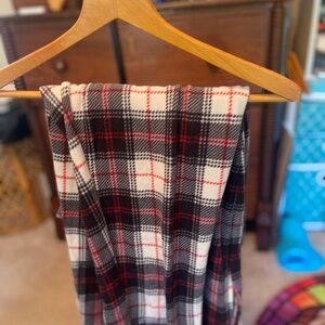 Cuddl Duds Plaid pants in Black, White, and Red and black top set.